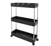 Foymlon Carrello Portaoggetti, Carrellino Multifunzionale a 3 Livelli con Ruote girevoli a 360°, Scaffale da Cucina Mobile, Carrello di Servizio per Cucina, Bagno, Ufficio, Camera da Letto (Nero)
