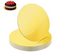 Foymlon Sottotorta Tondo, 10 Pezzi Vassoio Torta Rotondo Riutilizzabile 25 cm x 1.7 mm, Alzata per dolci dorata, Premium Cake Board Set, Può Essere Utilizzato Su Entrambi i Lati