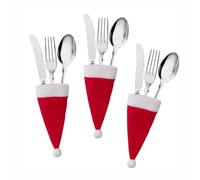 FOYTOKI 18 Pollici Sacchetti per Posate a Forma di Cappello di Natale Rosso Mini Copri Forchette e Posate per Cucina e Ristorante Decorazione Natalizia Classica