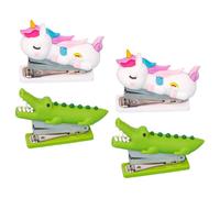 FOYTOKI 4 Pezzi Cucitrice da Scrivania Cartone Animato Mini Spillatrice Portatile in Silicone e Acciaio Inossidabile Versatile e Risparmia Fatica per Ufficio e Casa