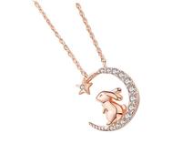 FOYTOKI Collana Argento con Ciondolo Coniglio e Stelle Donna Delicata e Brillante Catena Croce Rosa Accessorio Elegante per Ragazze