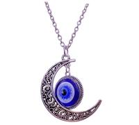 FOYTOKI Collana Ciondolo Occhio Turco e Mezzaluna in Lega e Cristallo, Design Creativo e Unico, Decorazione Elegante per Halloween Unisex