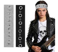 FOYTOKI Fasce Elastiche Larghe Occhielli in Stile Punk, 2 Pezzi Leggero Nero e Grigio per Concerti e Accessori Moda Donna