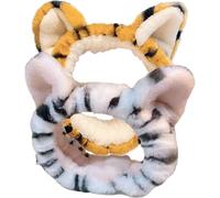 FOYTOKI Fasce per Chioma Elastiche in Peluche Orecchie di Tigre, 2 Pezzi, Larghe e Morbide per Tenere i Chioma Lontani dal Viso Durante la Cura del Viso o Lavaggio
