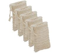 FOYTOKI Sacchetti Esfolianti Beige in Cotone Lino per Sapone 5 Pezzi Borsa Porta Sapone con Coulisse e Rete per Pelle Liscia e Schiuma per Doccia e Viaggio