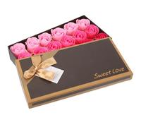 FOYTOKI Scatola da 18 Pezzi di Saponi Floreali Rosa Profumati con Ornamenti di Rose Simulate Decorazioni di Sapone per Soggiorno Camera e Bagno Regalo Floreale per Compleanno e Festa
