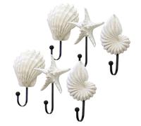 FOYTOKI Set di 6 Ganci da Parete a Tema Mare in Resina, a Forma di Conchiglia, Stella Marina e Strombo, Facili da Installare per Uso in Bagno e Spazi per Cambi Abiti