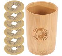 FOYTOKI Set Divinazione Cinese Secchio in bambù Resistente, 6 Monete di Rame per Giochi Predittivi, Accessori Tradizionali per Riunioni e Pratiche Feng Shui