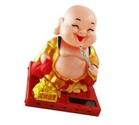 FOYTOKI Statua di Buddha Maitreya Solare Testa Oscillante e Ventaglio Scuotente, Decorazione per Interno Auto e Casa, Design Creativo in Tema Cinese Classico