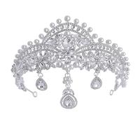 FOYTOKI Tiara da Sposa Perle e Strass in Lega di Zinco Argento, Corona Elegante e Lussuosa per Donne, Accessorio per Teatro e Halloween, Lavorazione Fine e Pratica