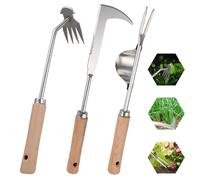Foyucool 3 Pezzi Estirpatore Erbacce Manuale, Sarchiatore per Erbacce in Acciaio Inox, Attrezzi Giardinaggio, Piantare e diserbare per Il Giardino, Manico in Legno
