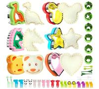 Foyucool 38 Pezzi Carino Formine per Sandwich, Tagliabiscotti per Bambini in Acciaio Inox, Dinosauro Orso Cuore Stella a Forma di Stampo fai da te, con 2 Spazzole per la Pulizia e 20 Forchette