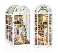 Foyucool DIY Book Nook, Casa Miniatura con LED per Libreria, Puzzle 3D in Legno DIY per Adulti, Kit di Modellismo Creativo, Compleanni e Natale,Giardino del Caffè