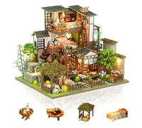 Foyucool Kit DIY Casa Miniatura per Adulti, Cortile di Bambù Primaverile | Kit Artigianale Arredamento Casa Accogliente con Luci LED e Mobili, Idea Regalo per Natale, Compleanno e Festa della Mamma