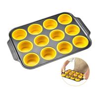 Foyucool Pieghevole Teglia Muffin in Silicone, Teglia per Cupcake da 12 Tazze, Press to Release, Tazza per Muffin in Silicone Antiaderente, Vassoio per Cupcake, Stampo per Cupcake per Torta, Giallo