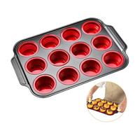 Foyucool Pieghevole Teglia Muffin in Silicone, Teglia per Cupcake da 12 Tazze, Press to Release, Tazza per Muffin in Silicone Antiaderente, Vassoio per Cupcake, Stampo per Cupcake per Torta, Rosso