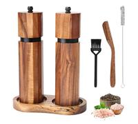 Foyucool Set in Legno Macina Sale e Pepe con Vassoio, Macinapepe Manuale da 20 cm Regolabile, Nucleo in Ceramica, Design Ottagonale