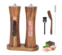 Foyucool Set Macina Sale e Pepe in Legno, 2 Macina Pepe Manuale, Granulosità Regolabile, Rotore in Ceramica, con Vassoio e Pennello per la Pulizia, per Lilla, Pepe, Sale, 7 Pollici (Trasparente)