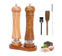 Foyucool Set Macina Sale e Pepe in Legno, 2 Macina Pepe Manuale, Granulosità Regolabile, Rotore in Ceramica, con Vassoio e Pennello per la Pulizia, per Lilla, Pepe, Sale, 8 Pollici (Legno+Marrone)