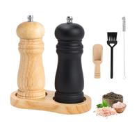 Foyucool Set Macina Sale e Pepe in Legno, 2 Macina Pepe Manuale, Granulosità Regolabile, Rotore in Ceramica, con Vassoio e Pennello per la Pulizia, per Lilla, Pepe, Sale, 6 Pollici (Legno+Nero)
