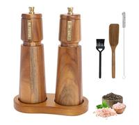 Foyucool Set Macina Sale e Pepe in Legno, 2 Macina Pepe Manuale, Granulosità Regolabile, Rotore in Ceramica, con Vassoio e Pennello per la Pulizia, per Lilla, Pepe, Sale, 8 Pollici, (Marrone+Marrone)