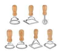 Foyucool Stampo per Ravioli, Set 7 Pezzi Tagliapasta Multiforma | Lega di zinco e manico in legno, Include timbri cuore, rotondi, quadrati e rotella, Ideale per pasta fresca e biscotti