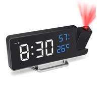 Foyucool Sveglia con Proiettore Alimentata a Corrente, Orologio da Comodino con Backup a Batteria, Proiezione 180° Soffitto Parete, Caricatore USB, Data Temperatura, per Camera da Letto