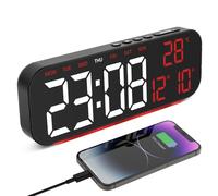Foyucool Sveglia Digitale da Comodino con Doppio Allarme per Dormiglioni | Orologio Alimentato a Rete con Batteria di Backup, 4 Livelli di Luminosità, Luce Notturna Ambiente, Timer, USB