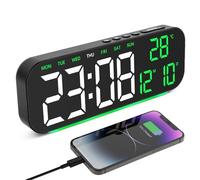 Foyucool Sveglia Digitale da Comodino con Doppio Allarme per Dormiglioni | Orologio Alimentato a Rete con Batteria di Backup, 4 Livelli di Luminosità, Luce Notturna Ambiente, Timer, USB