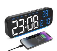 Foyucool Sveglia Digitale da Comodino con Doppio Allarme per Dormiglioni | Orologio Alimentato a Rete con Batteria di Backup, 4 Livelli di Luminosità, Luce Notturna Ambiente, Timer, USB