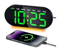Foyucool Sveglia Digitale, Orologio da Comodino con Display LED 7 Pollici | Luce Notturna, 3 Livelli di Luminosità, Funzione Snooze, USB, Data, Settimana, Temp, Doppia Sveglia