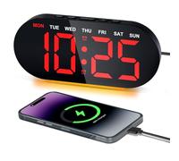 Foyucool Sveglia Digitale, Orologio da Comodino con Display LED 7 Pollici | Luce Notturna, 3 Livelli di Luminosità, Funzione Snooze, USB, Data, Settimana, Temp, Doppia Sveglia