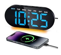 Foyucool Sveglia Digitale, Orologio da Comodino con Display LED 7 Pollici | Luce Notturna, 3 Livelli di Luminosità, Funzione Snooze, USB, Data, Settimana, Temp, Doppia Sveglia