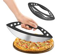 Foyucool Tagliapizza Grande con Coperchio Protettivo, 29 cm Pizza Cutter in Acciaio Inox, con 6 Fori per Sbucciare le Erbe, Manico Ergonomico Antiscivolo per Affettare Pizze, Torte, Pane ed Erbe