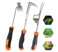Foyucool Togli Erbacce da Giardino Set di 3, Manico in Gomma Arancione