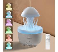 Foyucool Umidificatore Nuvola di Pioggia, 300ml Diffusore Ambiente con Luce a 7 Colori, Temporizzazione 2/4/8H e Auto-Off Senza Acqua, Simulare Pioggia e Autorotazione, Umidificatore Ambiente, Bianco
