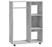 FOZICV Armadio in legno con ruote, multiuso, in stile moderno, con un grande scomparto aperto e 3 ripiani laterali, grigio cemento, 80 x 40 x 110 cm