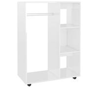 FOZICV Armadio in legno con ruote, multiuso, in stile moderno, con un grande scomparto aperto e 3 ripiani laterali, colore bianco lucido, 80 x 40 x 110 cm