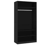 FOZICV Armadio multiuso, organizer in legno per camera da letto, con 3 piccoli scomparti e 1 grande scomparto con asta per appendere altri vestiti, nero, 100 x 50 x 200 cm