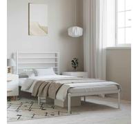 FOZICV Telaio letto in metallo con testiera multifunzionale, letto per gli ospiti, letto familiare, per camera da letto, design semplice ma senza tempo, bianco, 207 x 105 x 90 cm