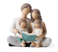 Fozriybefy 1 Statuetta da Lettura in Famiglia con 4 Membri, Dipinta A Mano, in Resina - Regalo per Genitori, Figlie e Figli, Decorazione per la Casa