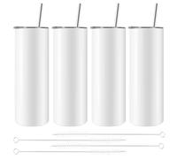 Fozriybefy Bicchieri per Sublimazione 20 Oz Skinny Straight, Bicchieri per Sublimazione nel Acciaio Inossidabile Skinny, con Coperchio e Cannuccia, Confezione da 4