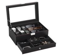 Fozriybefy Scatola per Orologi, Portagioielli da Uomo con per Orologio A 6 Slot e Organizer per Occhiali da Sole A 3 Slot, Portaorologio con Serratura A 2 Strati