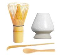 Fozriybefy Set Matcha 4 Pezzi: Frusta In Bambù Fatta A Mano (Chasen) e Tradizionale Cucchiaio da Tè, Cucchiaio Matcha e Supporto per Frusta In Ceramica