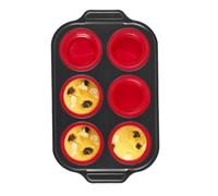 Fozriybefy Teglia per Muffin In Silicone, Teglia per Cupcake, per Cottura al Forno, In Metallo, Stampo per Uova, Stampino per Muffin, 6 Tazze, Rosso