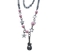 [Fpbiagoq] Collana con ciondolo a forma di teschio punk a forma di chitarra con ciondolo a forma di cuore e stella, catena per il collo, catena creativa per clavicola, gioielli di tendenza, フリーサイズ