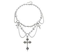 [Fpbiagoq] Rosario gotico Croce Collana Vintage Charm Pendente Perle Perle Perline Punk Catena Gioielli Perle Perline Collana Girocollo per le Donne, フリーサイズ, Come descritto, Nessuna pietra preziosa