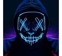 FPEAOB Maschere di Halloween - Maschera a LED Horror, maschera scream viso luminoso per purge, giochi in costume, cosplay, maschera, carnevale, costume di Halloween per uomo e donna (blu)