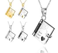 FPFNFSVI Collana con libro personalizzata, ciondolo con libro inciso su misura con nome e data,La mamma e il papà hanno regalato una collana alla figlia