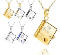 FPFNFSVI Collana con libro personalizzata, collane con libro regolabili personalizzate con 10 lati di informazioni incise, regali di gioielli di compleanno personalizzati per il tuo amore